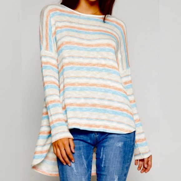 SADIE & SAGE Multicolored Stripe Hi-Low Long Sleeves Knit Top Size S NEW - Picture 2 of 14